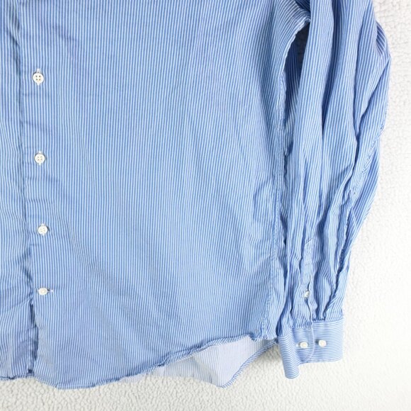 Armani Collezioni Shirt Mens Large Blue White Striped Nautical Button Up - Picture 3 of 9